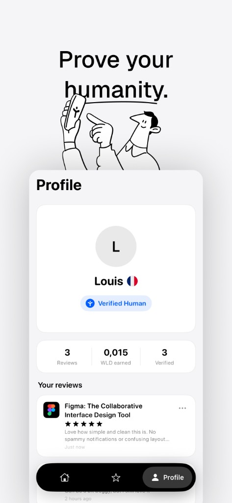 Vouch profile screen with verified human badge